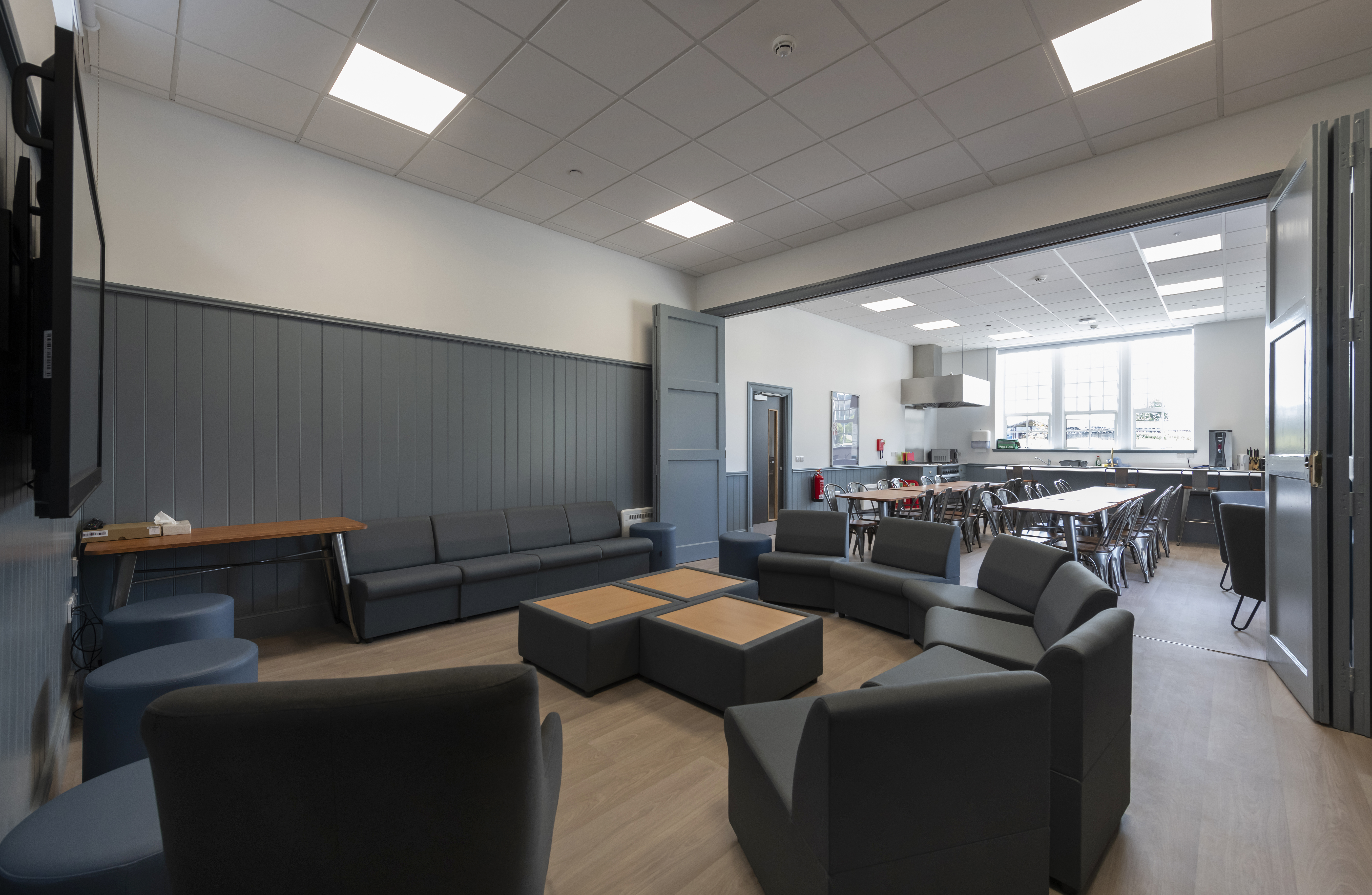 The lounge and dining area looking through to the kitchen