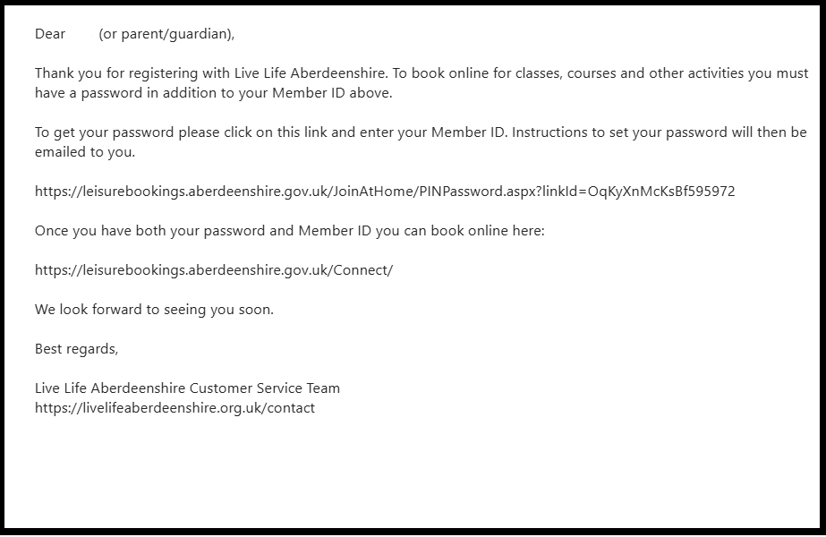 A screenshot of the confirmation email