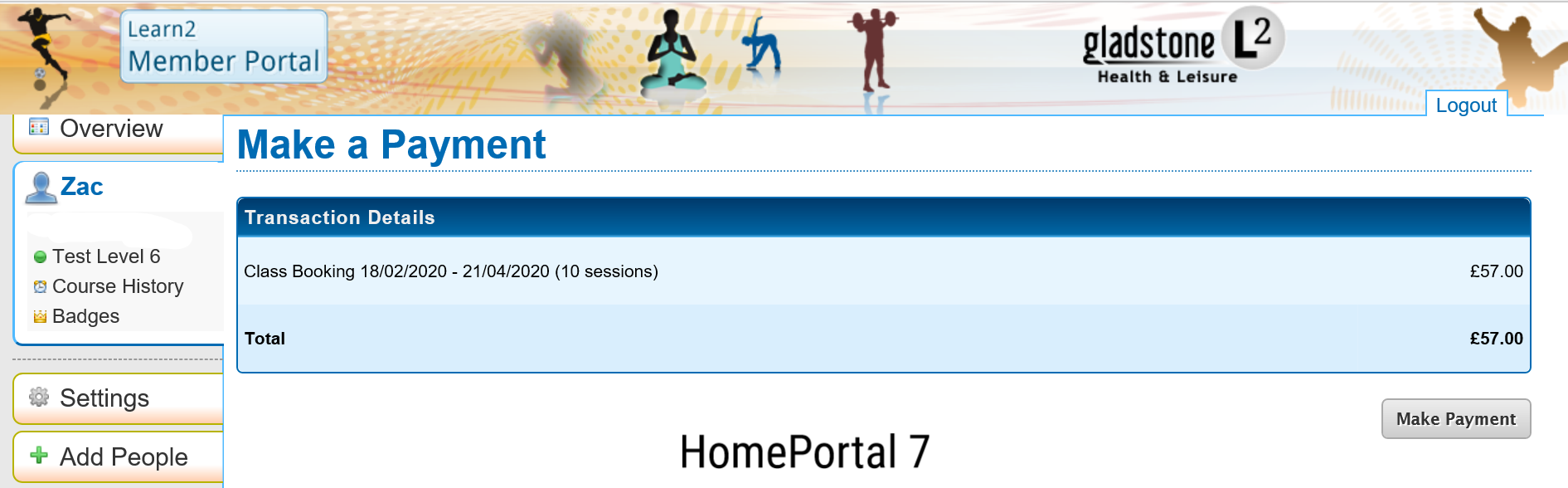 Make a payment section showing the amount to pay and offering the option to pay