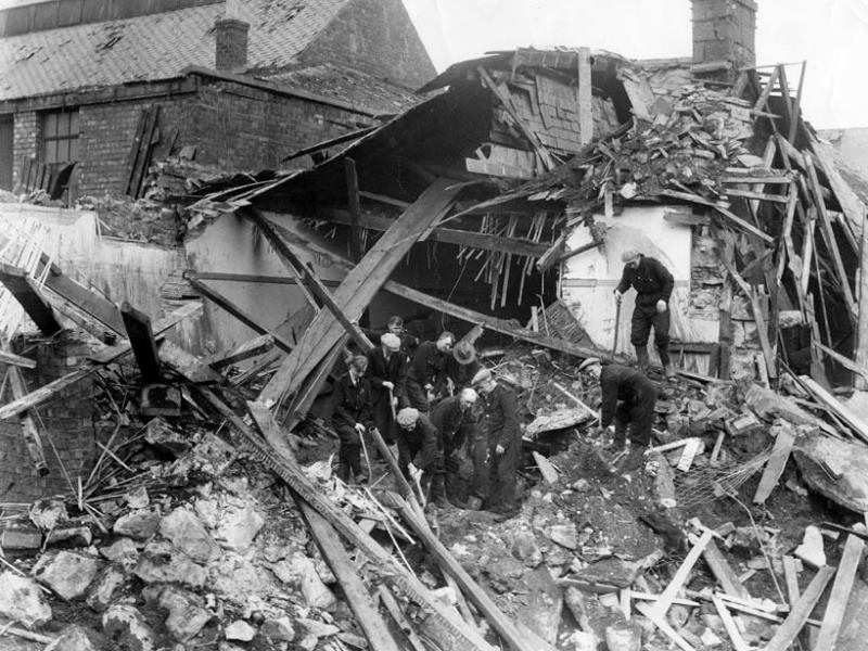 Damage done to Peterhead after a bombing raid