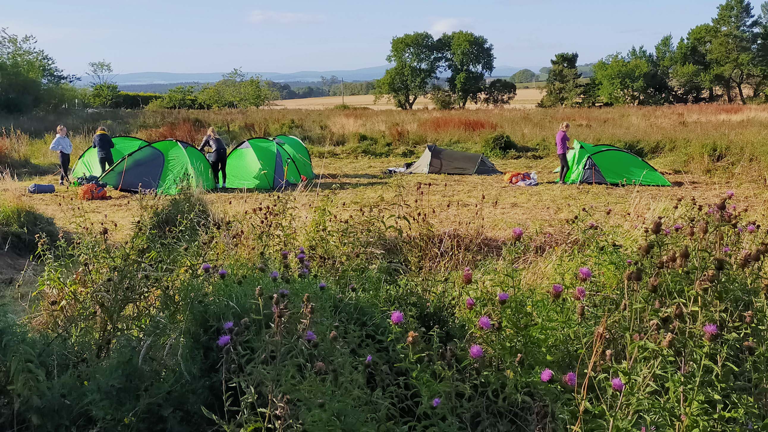 children setting up tents