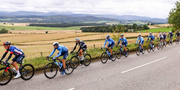 The Tour of Britain cyclists cycling through the countryside