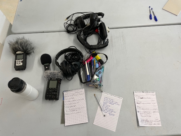 working notes, zoom mics, headphones